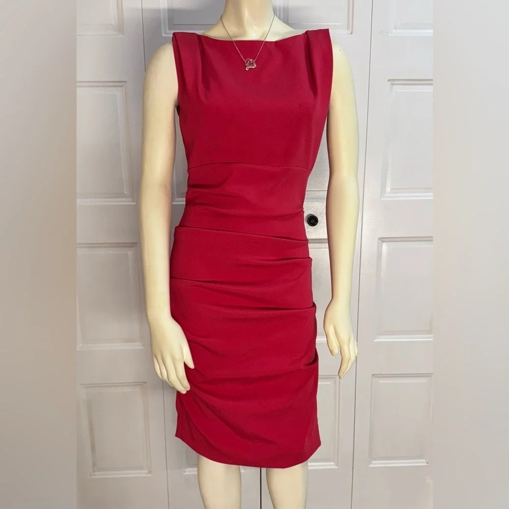 Nicole Miller Hot Pink Open-Back Ruched Sheath Dress - Size 4 - EUC